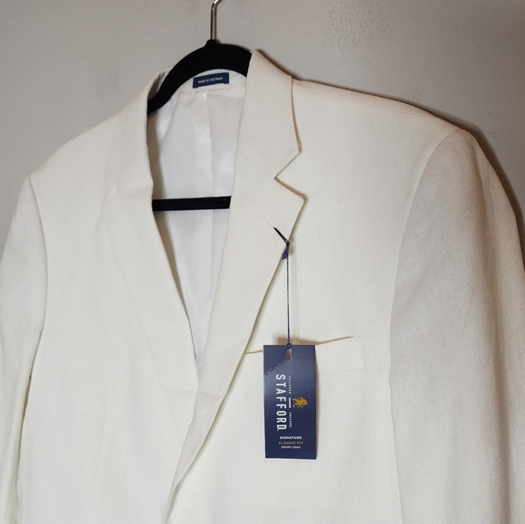 NWT Stafford Linen Cotton White Blazer Sports Coat men's size 40 Long - Picture 14 of 16